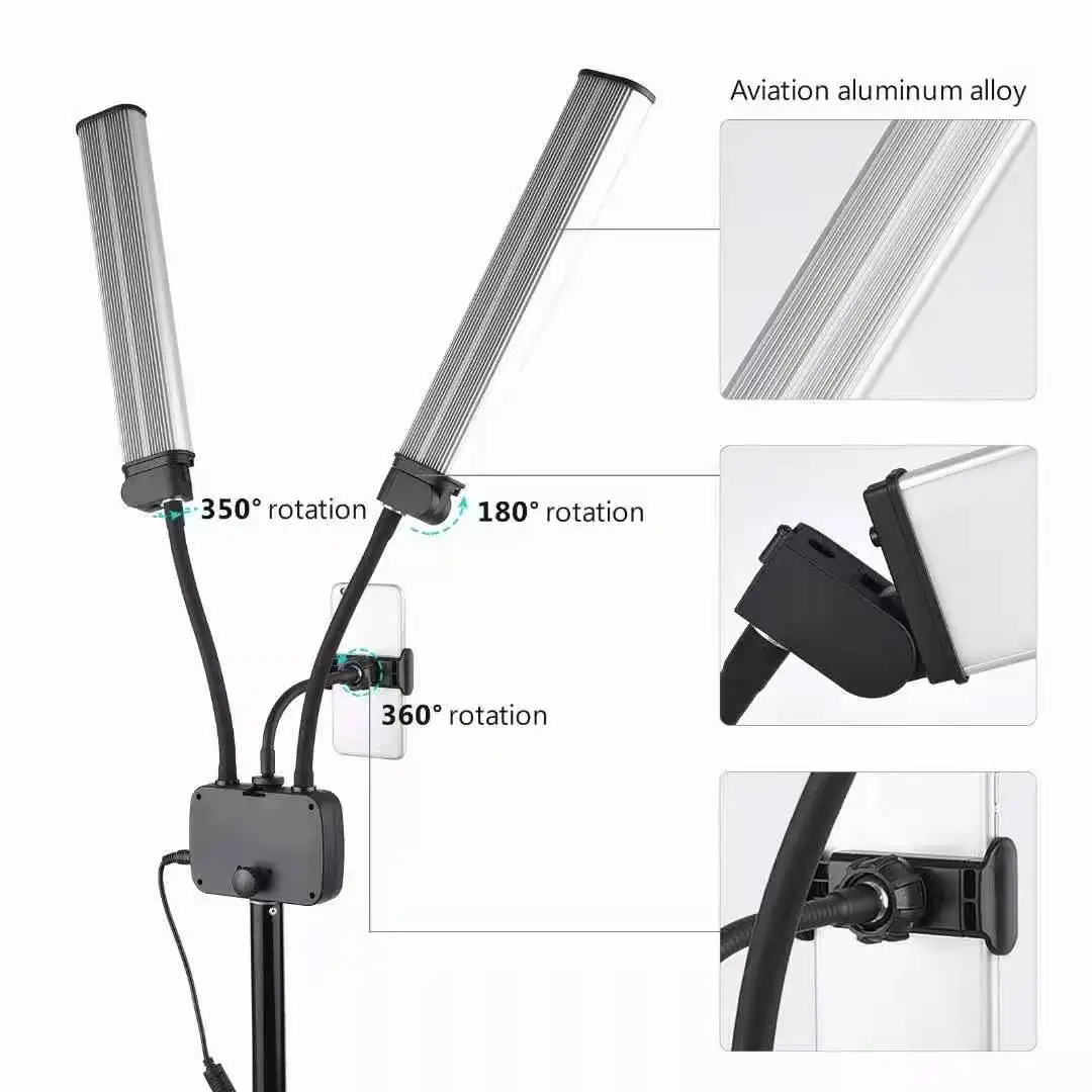 Flexible Double Arms Wide Angle Fill Light 3200-5600K Dimmable LED with Phone Holder for Youtuber Vlog Makeup Tiktok Live Stream enlarge
