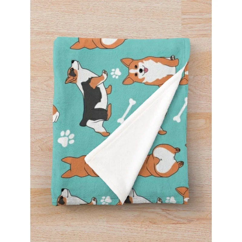 Одеяло с узором корги мягкое одеяло пушистая ворсистая теплая кровать модное
