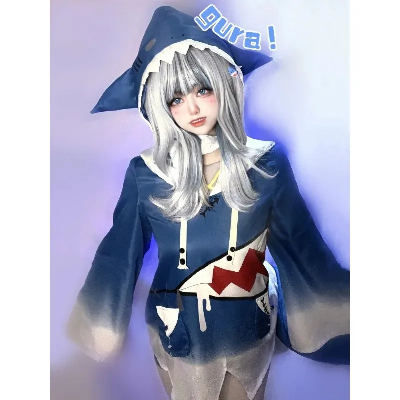 Фото Hololive Gawr Gura ENG Костюм Акула Парик Милая Толстовка для Женщин Хэллоуин Вечеринка Ютубер Косплей Полный Комплект Хвост if;3 №4