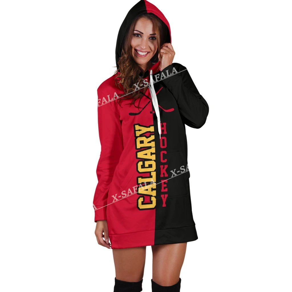 

Calgary Hockey 3D Fashion Printed Slim Hoodies Dress Women Casual Wear Long Sleeve Hooded Sweatshirt Pullover