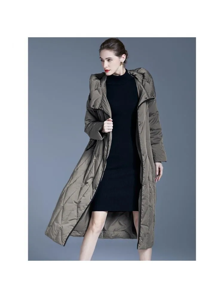 High End 2022 Winter Loose Comfortable X-Long Thickened Hooded 90 White Duck Down Coats Women Warmer Jackets