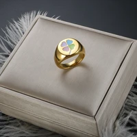 zmfashion colorful enamel clover pattern ring stainless steel gold plated rings for women luxury party jewelry