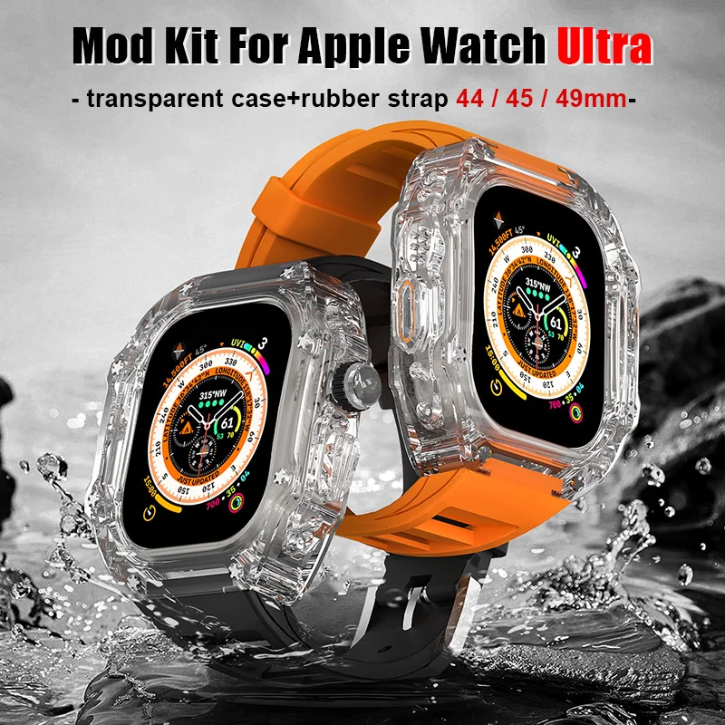 

Чехол для Apple Watch Ultra 49 мм 8 7 45 мм, силиконовый, прозрачный, для занятий спортом, ремешок 44 мм, для Apple Watch series 6, 5, 4, SE