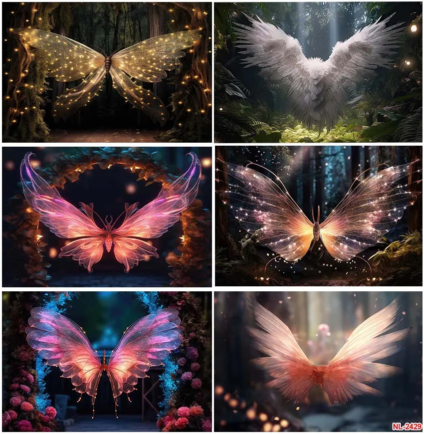 Блестящий Фон с изображением бабочки крыльев Ангела дня рождения леса ночи