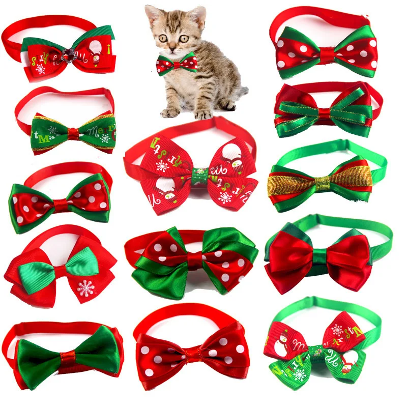 Dog Cat Christmas Adjustable Necktie Bow Tie Pet Accessories Snowflake Pattern Christmas Items Cute Products for Small Medium