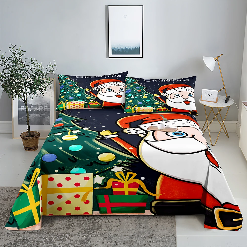 

Santa Claus 0.9/1.2/1.5/1.8/2.0m Digital Printing Polyester Bed Flat Sheet With Pillowcase Print Bedding Set