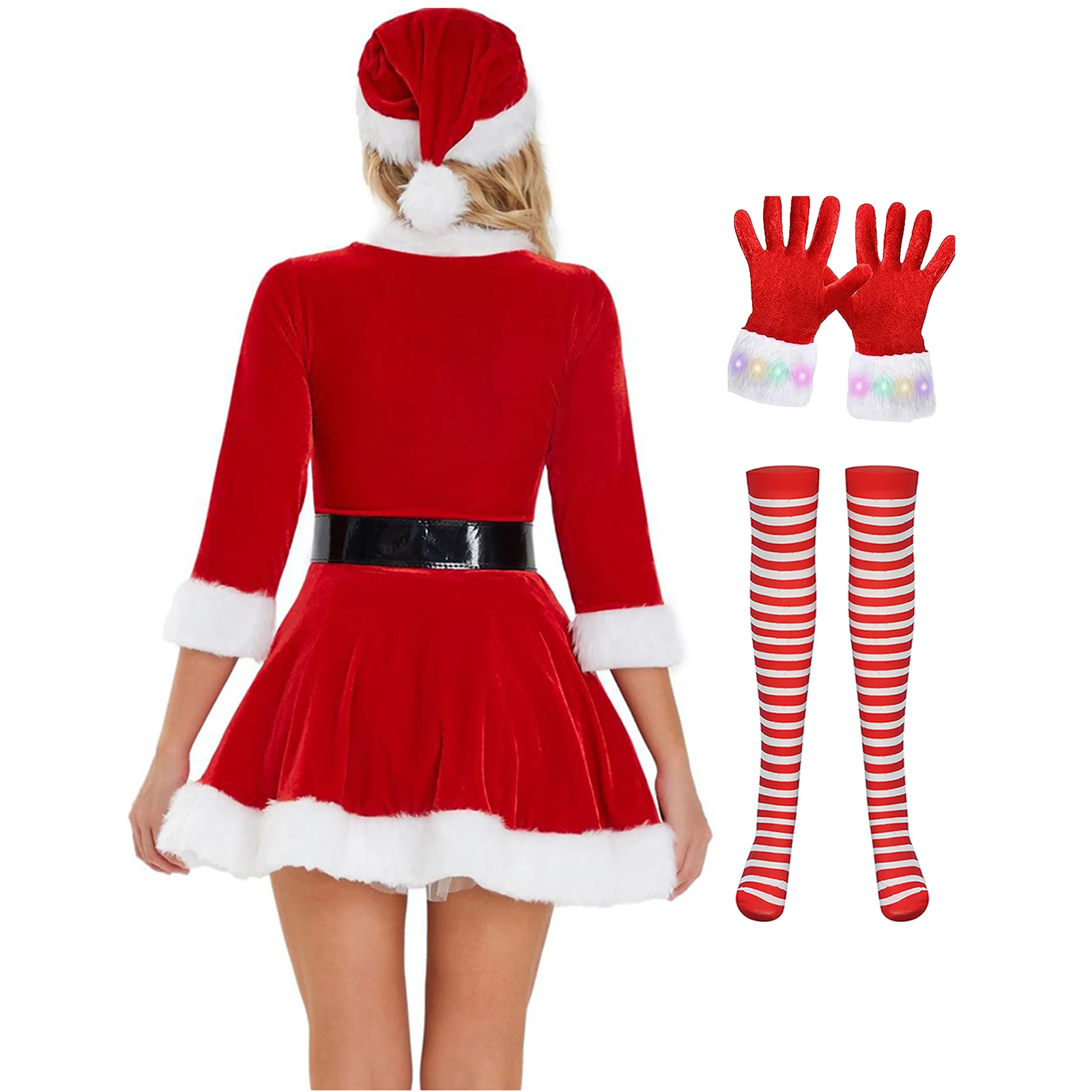 5 шт. женский рождественский костюм с круглым вырезом белая плюшевая отделка