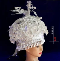 chinese hmong hat women festival performance cap silver colour miao traditional metal