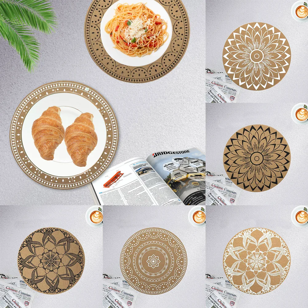 

Imitation Jute Meal Mat, Round 38cm Teslin Western Nordic Printed Thermal Insulation Restaurant And Hotel Table Mat 2022 New
