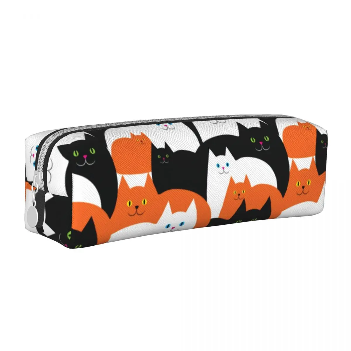 

Halloween Cat Square Pencil Case Funny Cats Trick or Treat College Teens Leather Pencil Box Simple Zipper Pen Bag