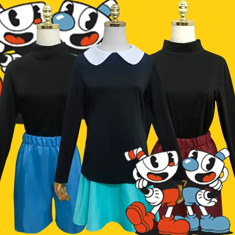 Фото Ms Chalice Косплей Аниме The Cuphead Show Косплей Костюм Дети Взрослые Детские Наряды Черный Топ Платье Для Девочек JK Юбка Хэллоуин №1