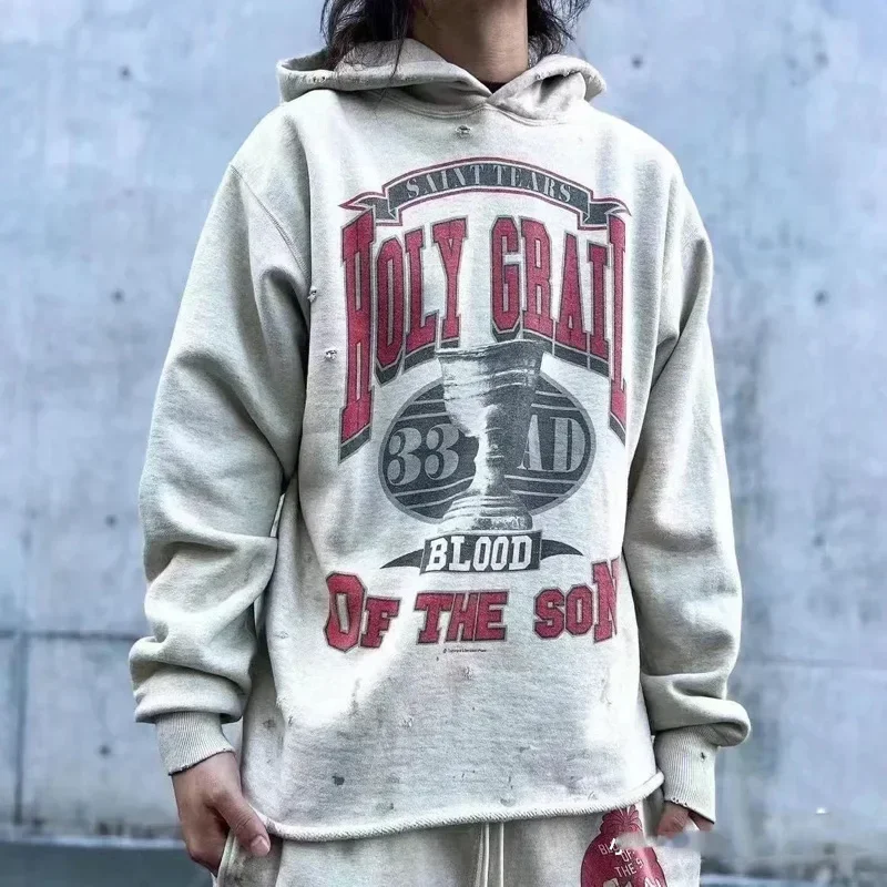 Промытая водой успокаивающая толстовка с капюшоном и принтом Saint Letter y2k для