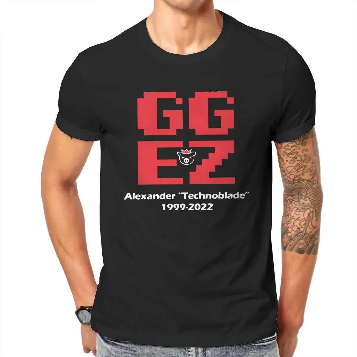 GG EZ T Shirts for Men Pure Cotton Funny T-Shirts Round Neck Technoblade Never Dies Tees Short Sleeve Tops Party