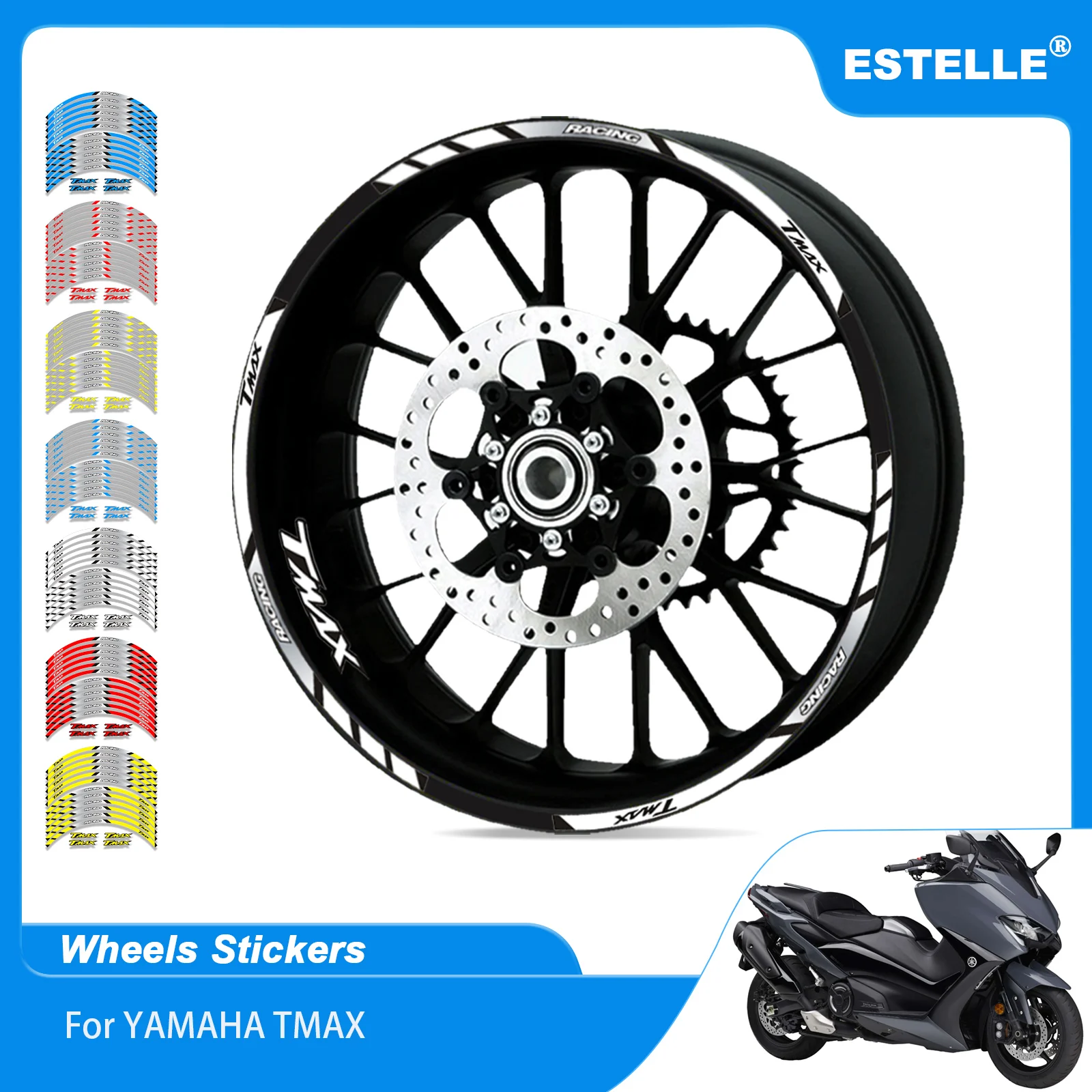 

For YAMAHA Tmax All Years Motorcycle Decorative Wheel Hub streak decoration Styling Tire waterproof Reflective Decal Stickers