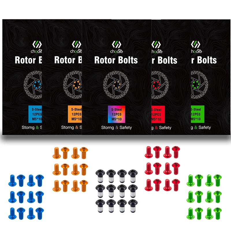 

CHOOEE Bicycle Brakes Rotors Bolt Steel M5x10mm Rorors Screws Bike Brake Disc Brake Rotor Bolts 12pcs
