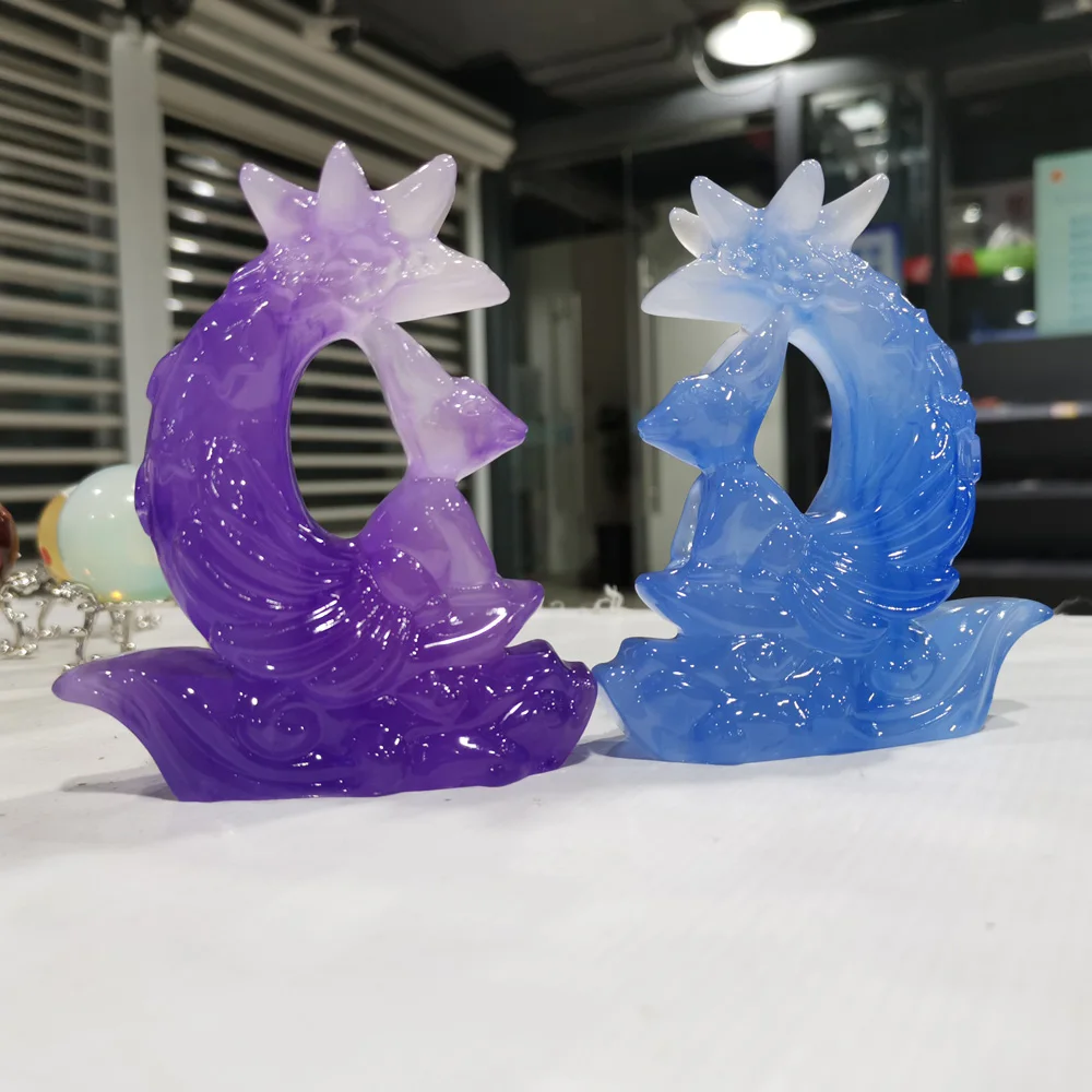 Resin & Imitation jade 9-tailed fox display stand for cyrstal sphere Ball Base holder Purple Blue Gold Black color Home Decor