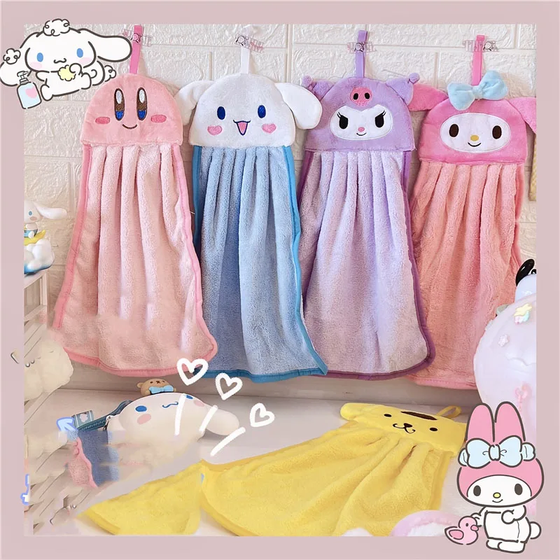 

Kawaii Sanrios My Melody Kuromi Cinnamoroll Pompom Purins Cute Coral Velvet Face Absorbent Handkerchief Small Square Towel