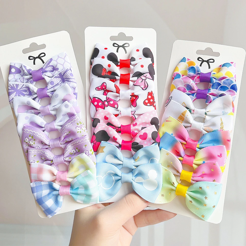 

8Pcs/Set Cartoon Printing Bows Hair Clips For Girls Grosgrain Ribbon Hairpins Cute Print Boutique Kids Headwear Hair Accessories
