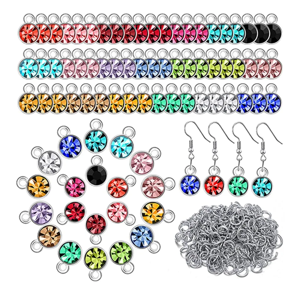 

80Pieces Crystal Birthstone Charms for Jewelry Making Round Charms for Bracelets Necklaces Jewelry Findings Silver Color