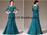 elegant turquoise mother of the bride lace dresses with 34 long sleeves sheer neck plus size mothers dress formal party gowns