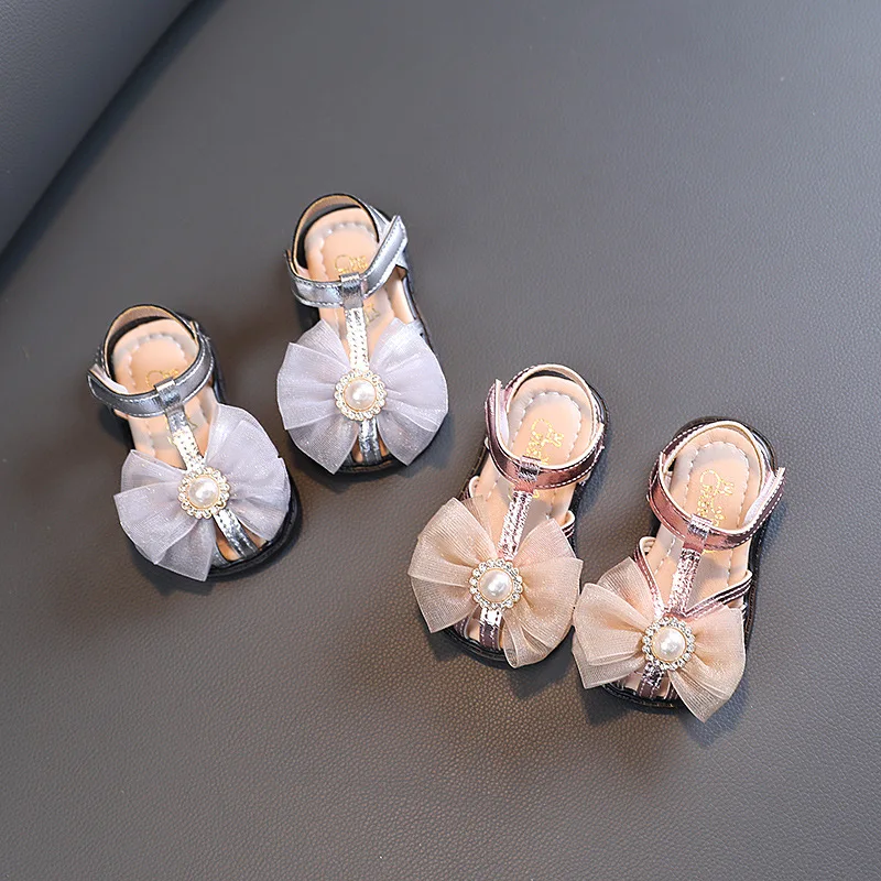 

Princess Dress Sandals for Party Wedding Shows Summer Versatile Bow 2022 Korean Style New Girls PU Covered Toes Performance Shoe