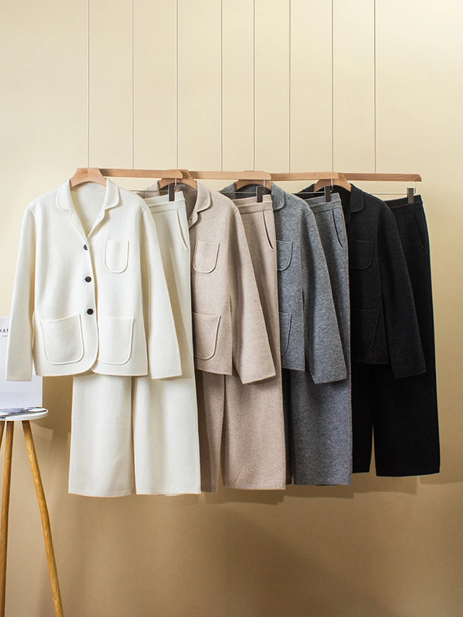 Новый кашемировый костюм на осень и зиму свободная куртка с отложным воротником