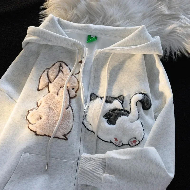 Женская толстовка с капюшоном и молнией свободного покроя