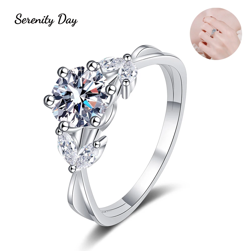 (Day S925 argento intarsiato 1ct Moissanite anello D colore VVS fiore placcato Pt950 platino gioielleria raffinata per le donne regalo di nozze