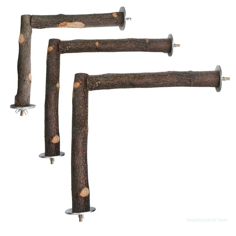 

C5AD Bird Stand Perch L-Shaped Wooden Parrot Chew Toys Natural Scrub Station