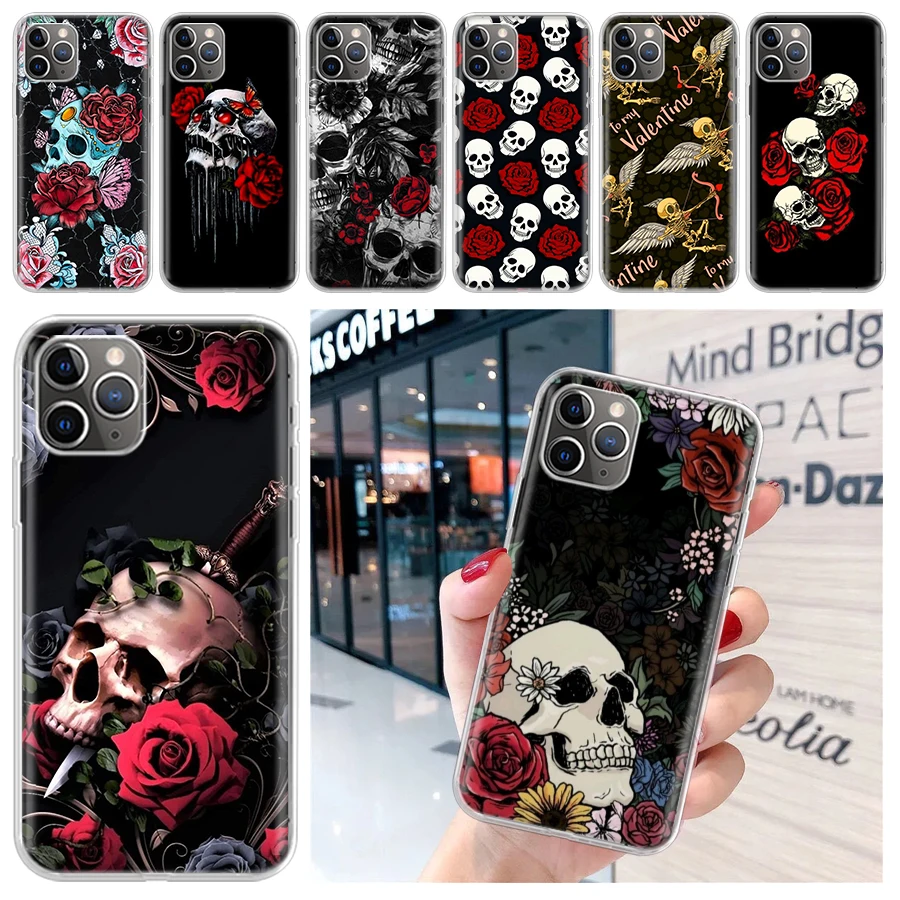 Мягкий чехол для телефона с изображением человеческого скелета красной розы iPhone