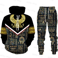 mens vintage hoodie set ancient egypt mythology tracksuit male oversized fashion clothing comfortable casual hooded streetwear