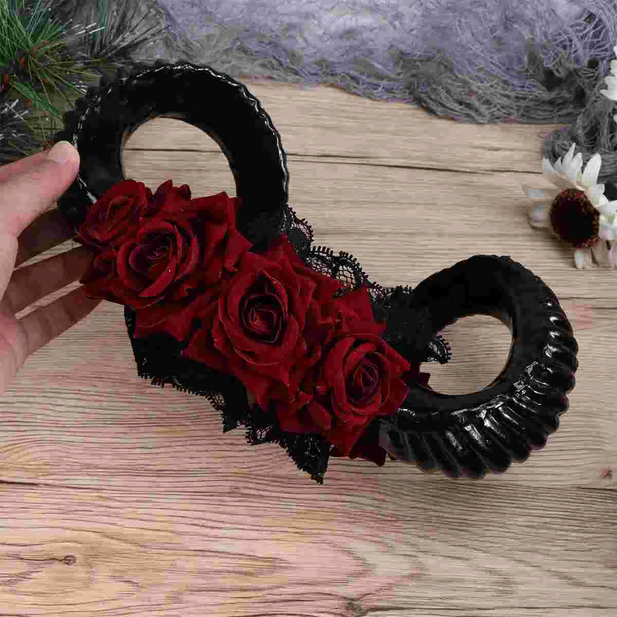 

Headband Horn Hornscosplay Blacksheep Gothic Head Costume Flower Headpiece Hair Vintage Flowershoop Prop Bands Large Rose Ox