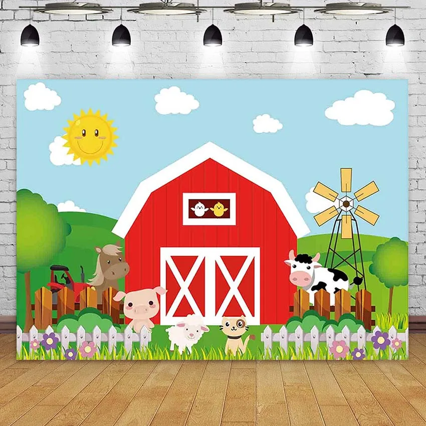 

Фон для фотосъемки с изображением животных из мультфильма фермы Красного сарая барная двор детский день рождения