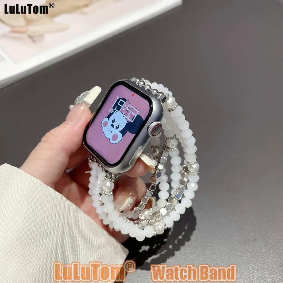 

Эластичный ремешок для часов Apple Watch Band Ultra, ювелирный браслет с драгоценным камнем для IWatch Series 8 7 6 SE 5 4 3, 49 мм 38 мм 41 40 44 45 42 мм