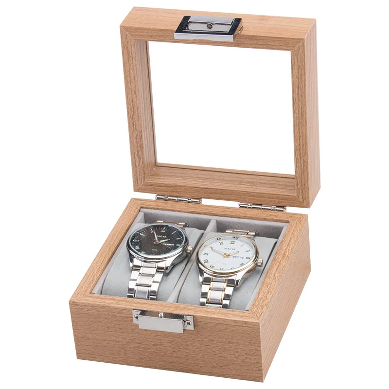 

2 Girds Watch Display Box with Pillow Wooden Watch Packaging Case for Men and Women Wristwatch Perfect Gift Box