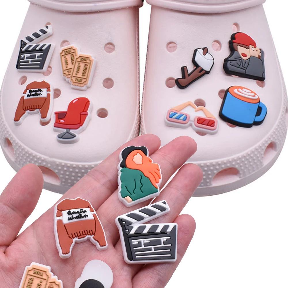 

Wholesale 1pcs PVC Shoe Accessories for Crocs Charms Movie Props Badge Women Sandals Buckle Kids Pin Decoration Jeans X-mas Gift