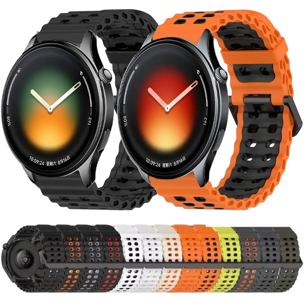 Фото Силиконовый ремешок Ocean Strap 22 мм для Xiaomi Watch 5 S4-3-2-1, дышащий браслет для часов OPPO Watch X X2 X3 S/Realme Watch 5 №1