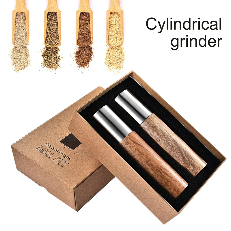 

Refillable Adjustable Salt Pepper With Wo Kitchen And Wooden Coarseness Grinder Set Easily Mill Spice Core Acacia Ceramic