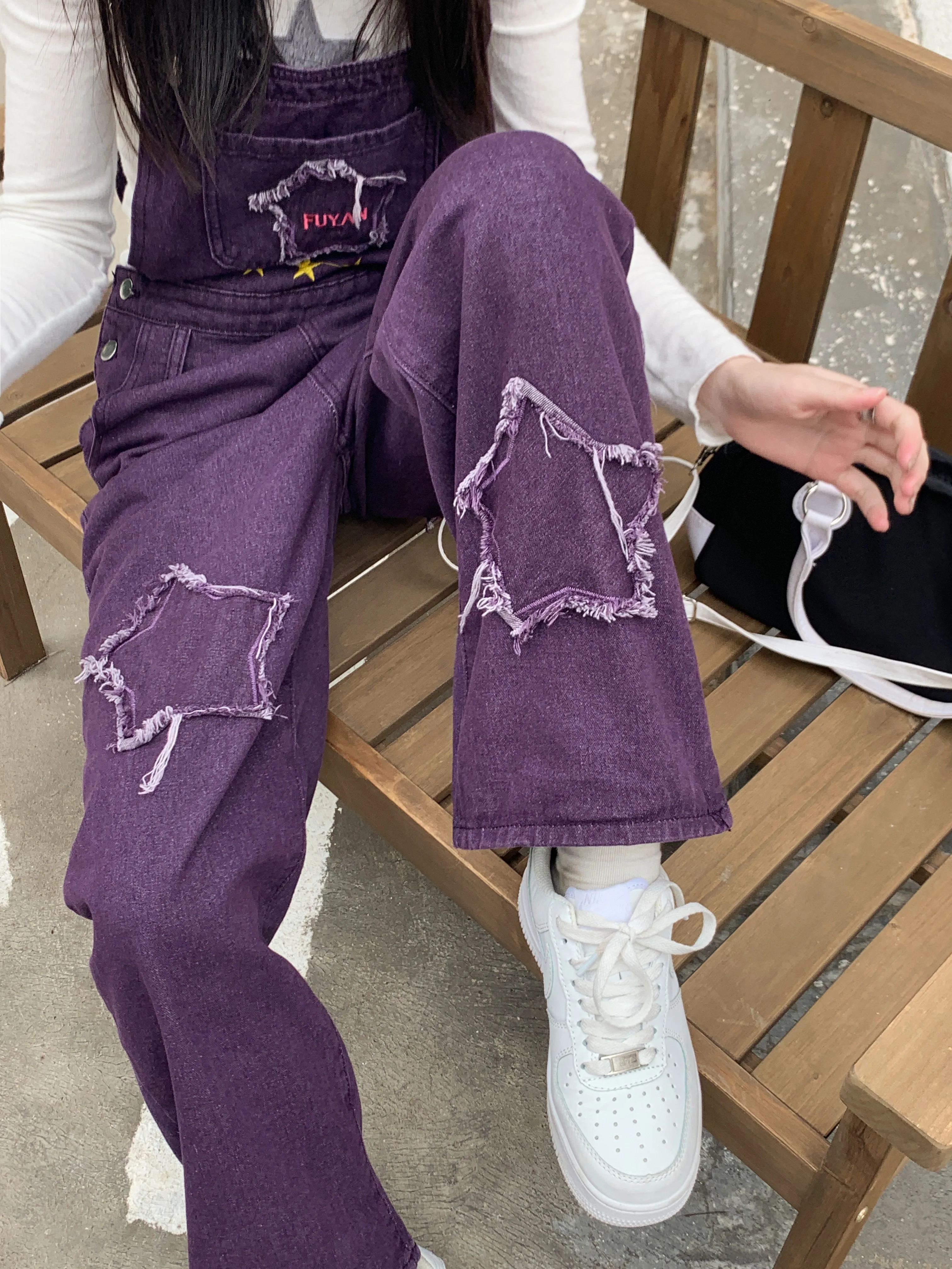 women's jeans Purple Spring Summer High Waist 2023 New Tassel Five-pointed Star American Spicy Girl Small Embroidery Bodysuit