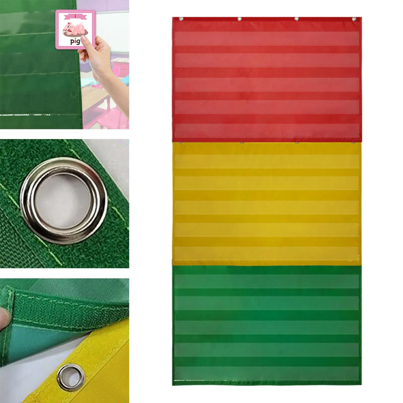 

3Pcs Pocket Chart Stitching 4 Metal Holes Educational Board Educational Easy Hanging Hanging Bag for Homeschool Classroom Kids