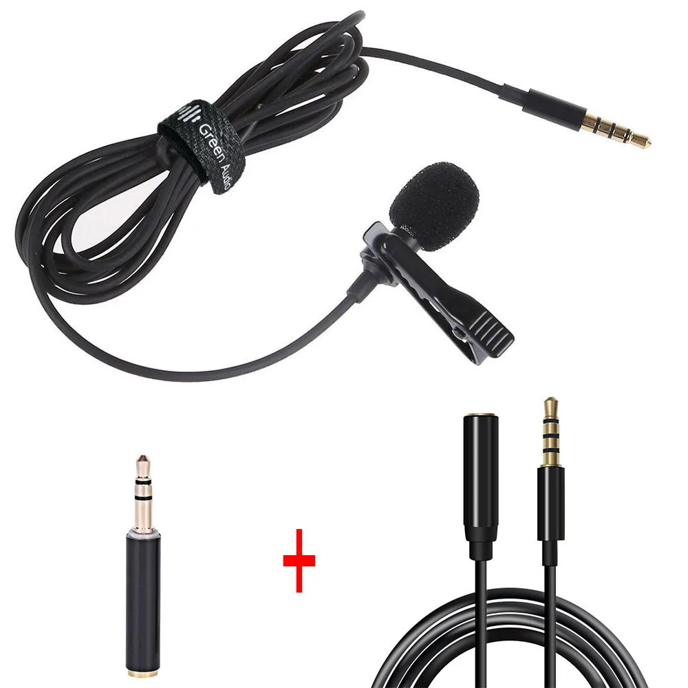 

1.5M Lavalier Microphone 3.5MM Jack Lapel Mic Clip-on Condenser Microphone 2M Extension Cable Adapter for Phone Camera Computer