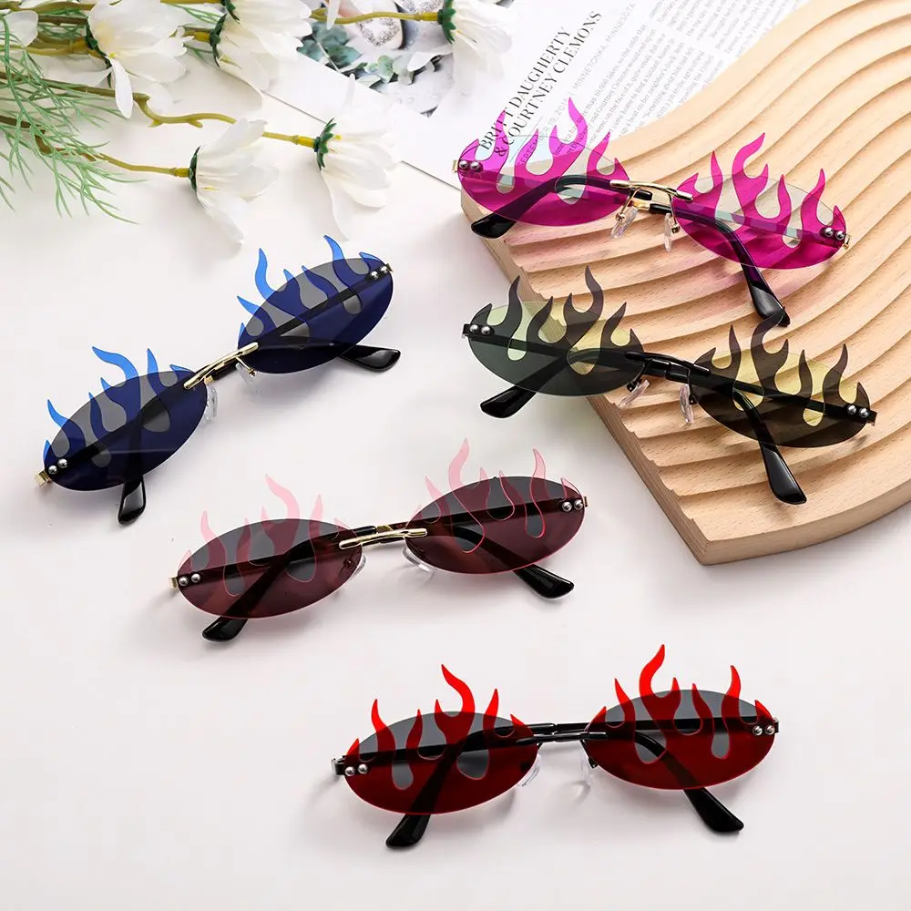 

Trending Party Eyewear Shades Rimless Sunglasses Double Lens Flame Sunglasses Flame Shaped