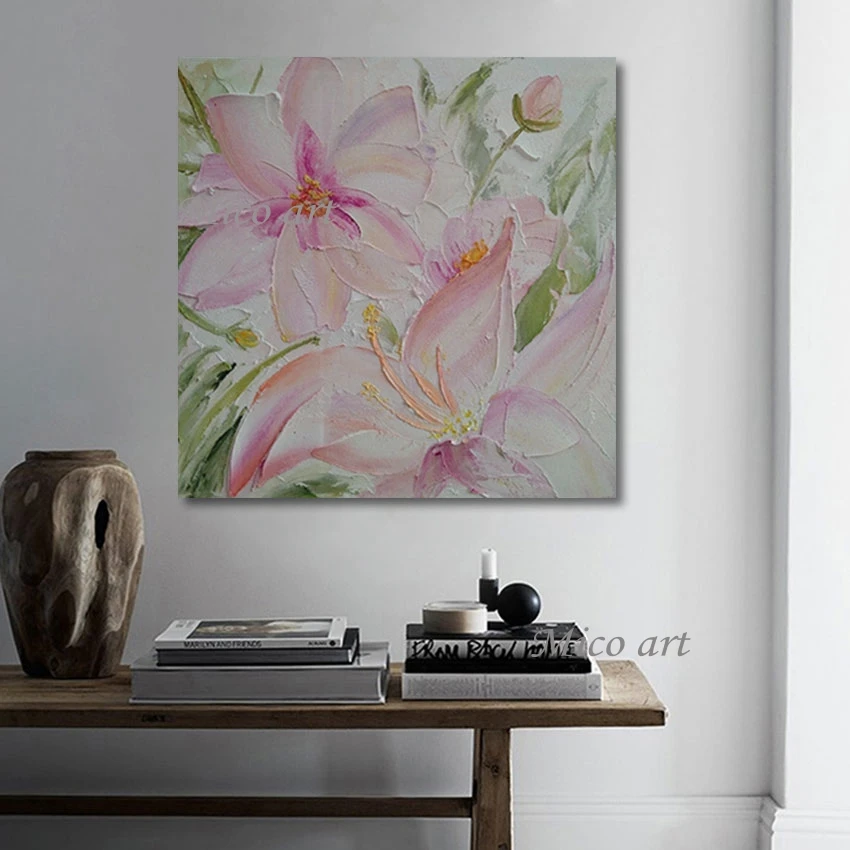 Картина на холсте с розовыми цветами настенное украшение для детского сада