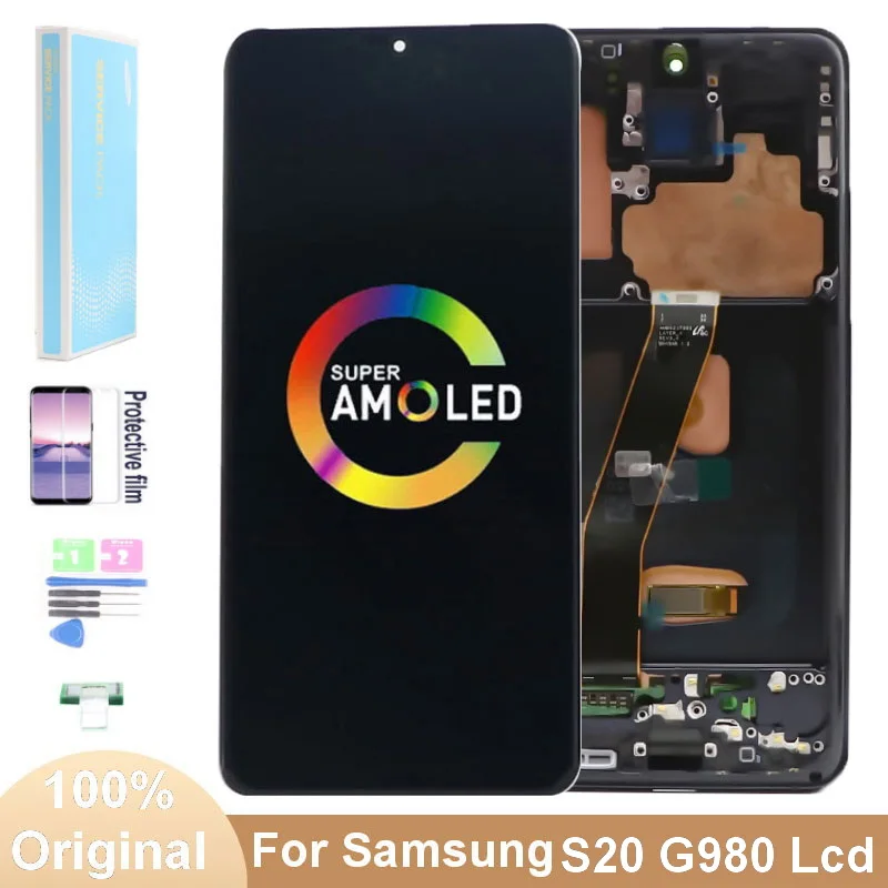 100% Оригинальный AMOLED ЖК-экран для Samsung Galaxy S20 G980 G980F SM-G980F/DS с рамкой дисплей Сенсорное стекло дигитайзер в сборе