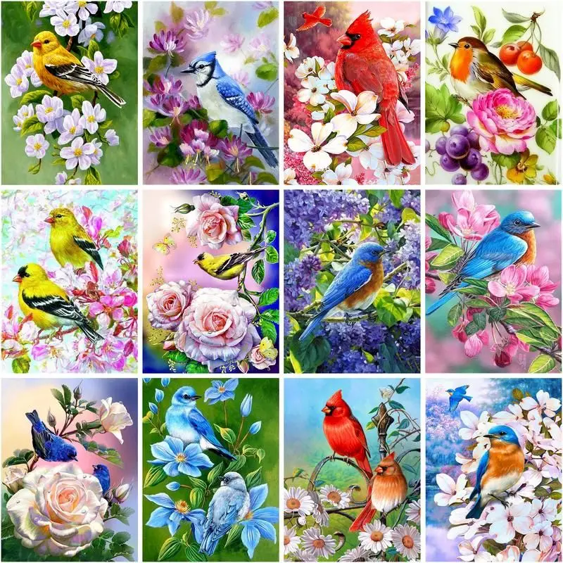 

CHENISTORY 5d Diy Diamond Painting Flower Bird Animal Full Square Round Diamond Embroidery Wall Art Home Decoration
