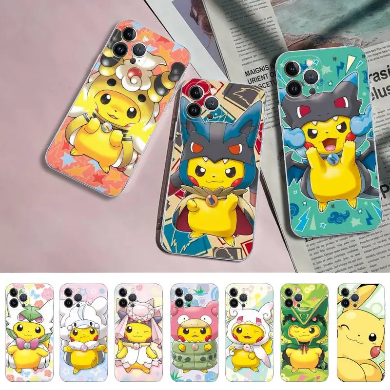 

BANDAI Pokemon Pikachu Cartoon Phone Case for iPhone 11 12 13 mini pro XS MAX 8 7 6 6S Plus X 5S SE 2020 XR cover