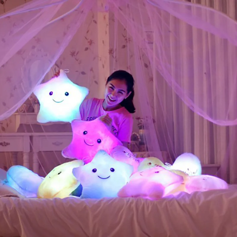Luminous Pillow Soft Stuffed Plush Multicolor Glowing Stars Cushion Creative Toy Gifts Led Night Light For Home Room Decorations