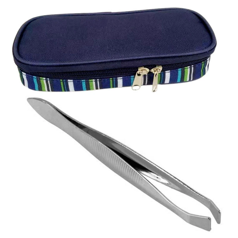 

1 Pcs Slanted Flat Tip Metal Hair Eyebrow Tweezer & 1 Pcs Insulin Cooler Case Diabetic Medication Organizer Cooler Bag