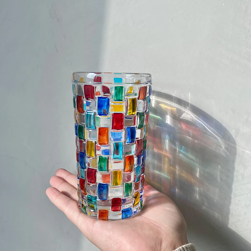 

Hand Painted Checkered Woven Water Cup Crystal Glass Whiskey Glass