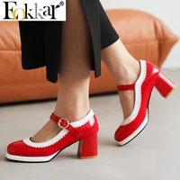 eokkar patent leather mary janes lolita shoes 2022 new fashion chunky heel wingtip pumps women shoes platform party pumps